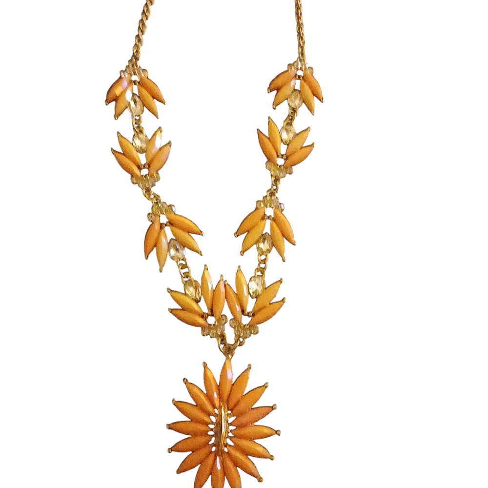 Vibrant Orange Floral Statement Necklace
